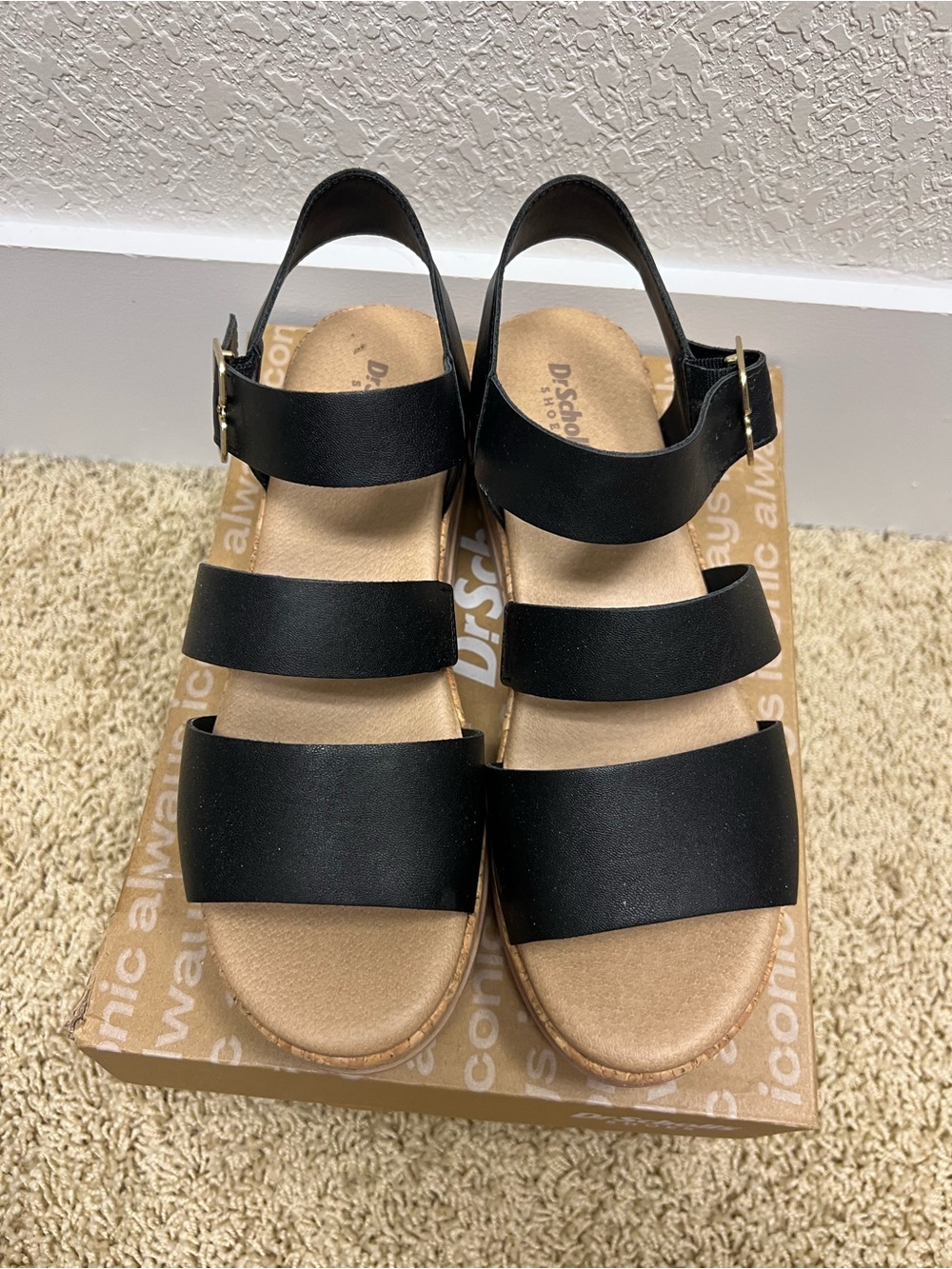 Dr. Scholl's Black Cork Platform Strappy Sandals - Picture 2 of 4